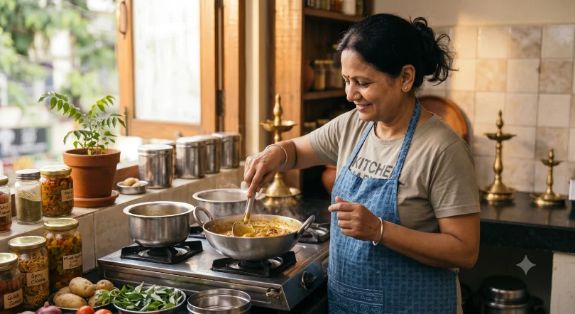 Home chef cooking fresh food in her kitchen