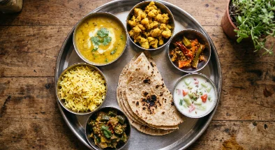 Fresh home-cooked meal thali